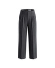 Charcoal Grey high-rise wide-leg trousers with double front pleats, front product view