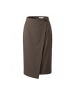Warm Tea Brown high-rise wrap skirt with asymmetric hem, front product view