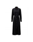 Black belted button-front shirt dress, front product view