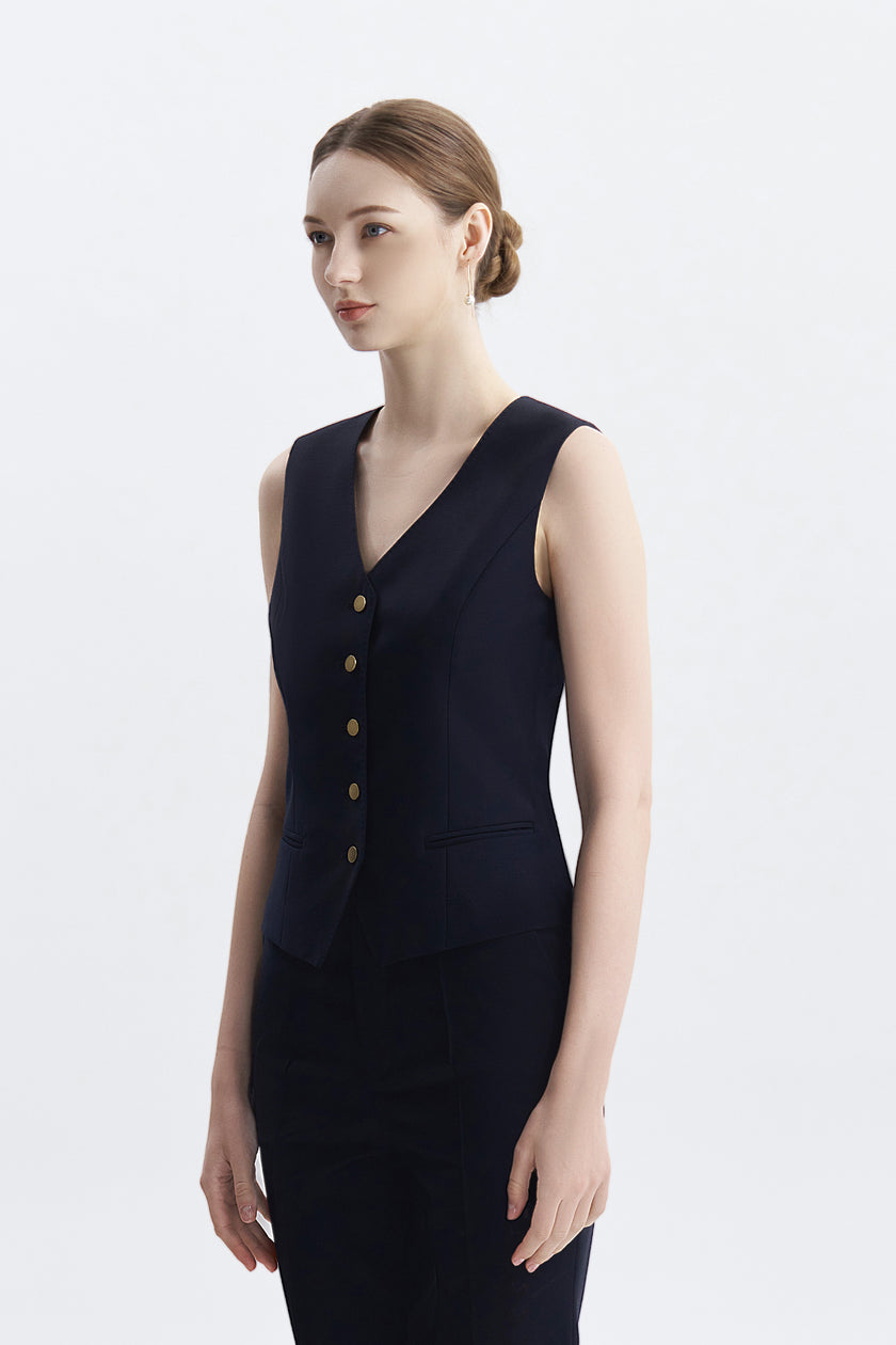 LC ROSA™ Loyal Navy Blue Subtle Grid Single-breasted Vest