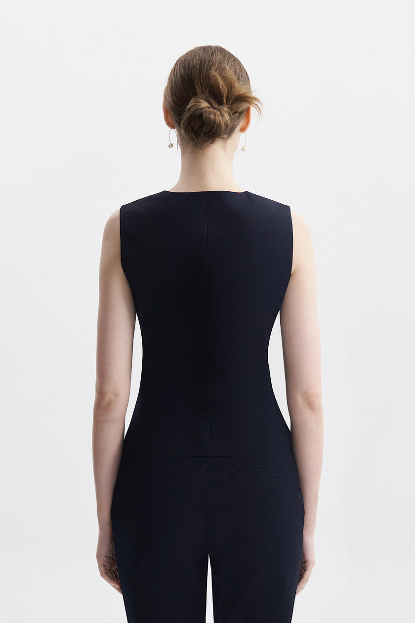 LC ROSA™ Loyal Navy Blue Subtle Grid Single-breasted Vest