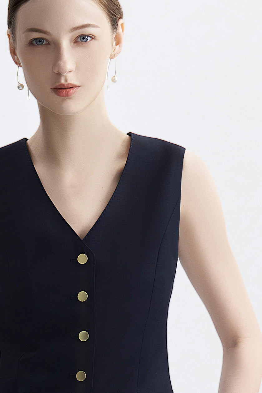 LC ROSA™ Loyal Navy Blue Subtle Grid Single-breasted Vest