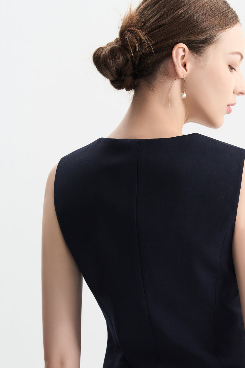 LC ROSA™ Loyal Navy Blue Subtle Grid Single-breasted Vest