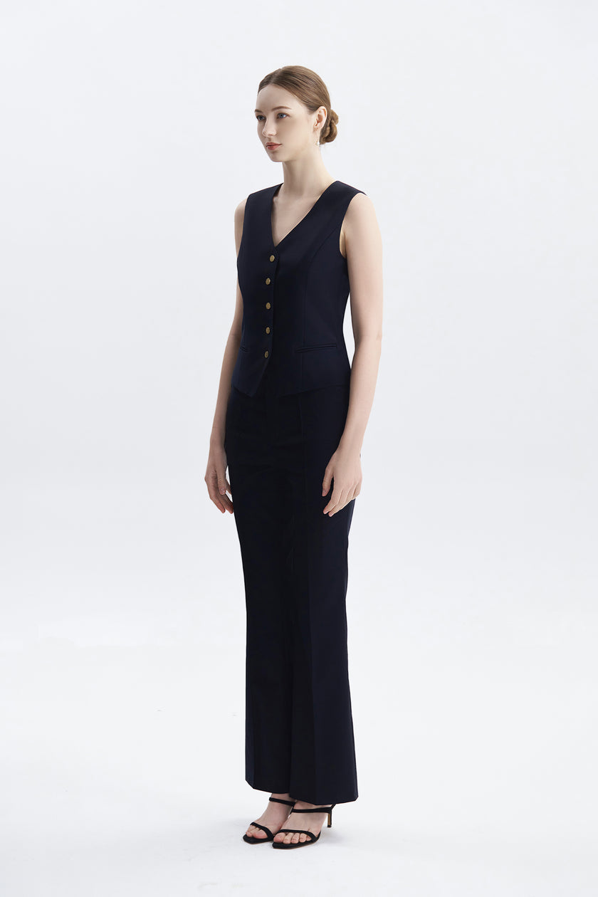 LC ROSA™ Loyal Navy Blue Subtle Grid Single-breasted Vest