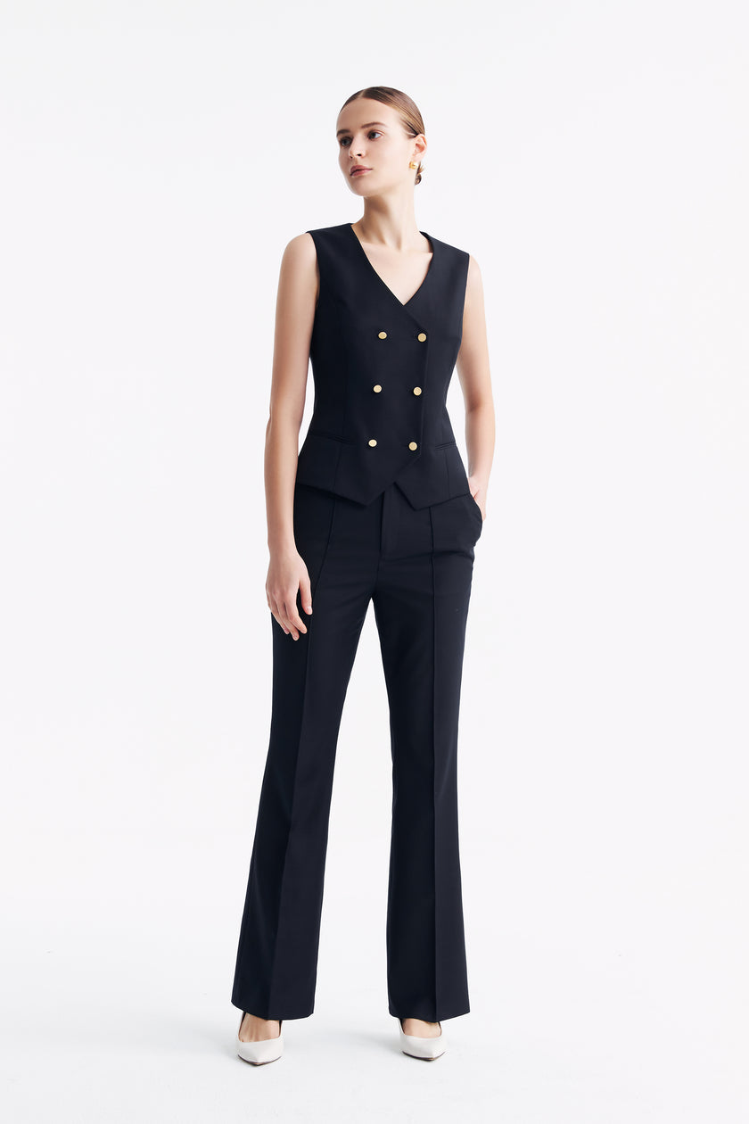 LC TERESA™ Loyal Navy Blue Subtle Grid Double-breasted Vest