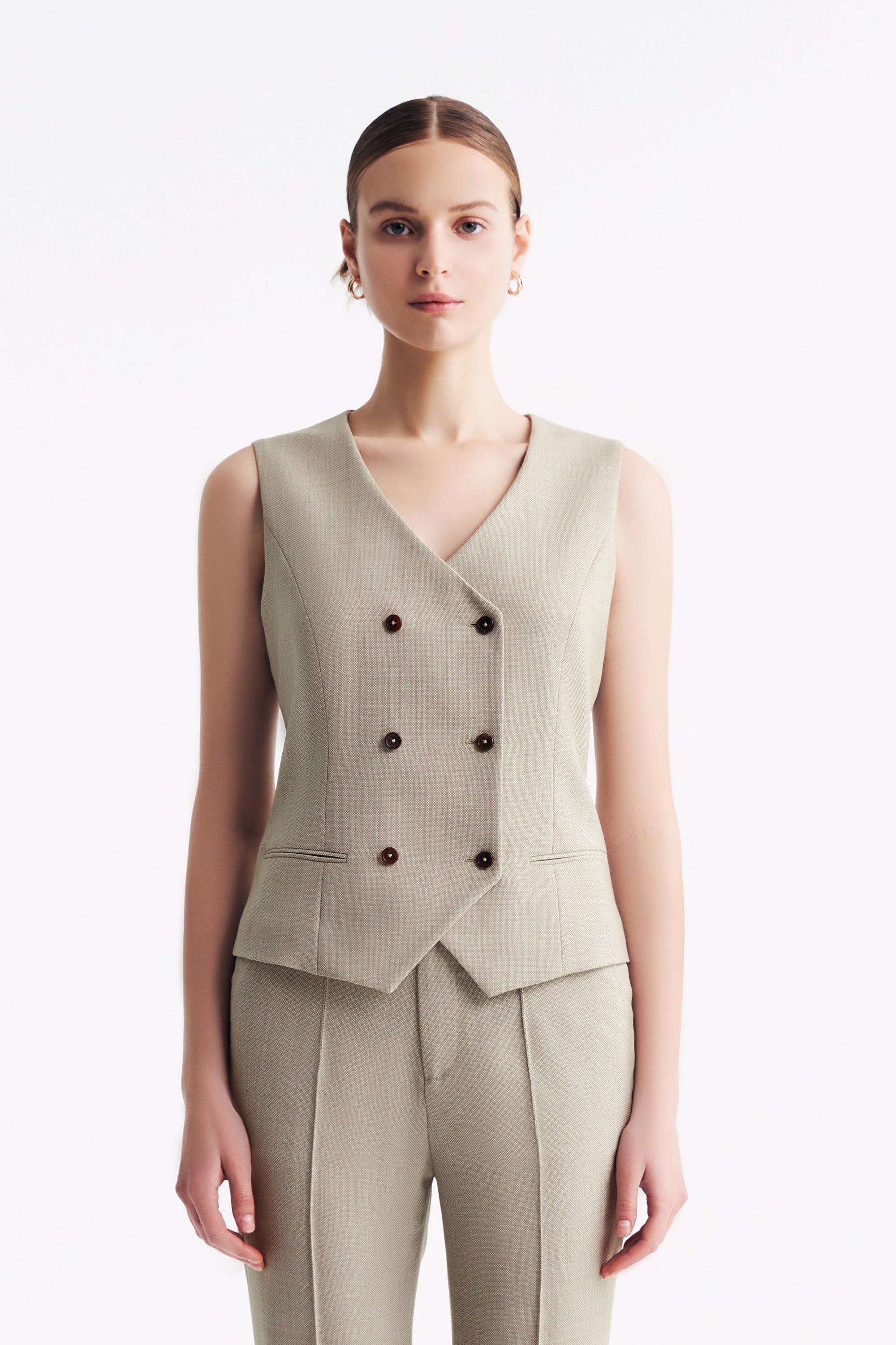 TieForHer - LC TERESA™ Double-breasted Vest - Apricot - Vest