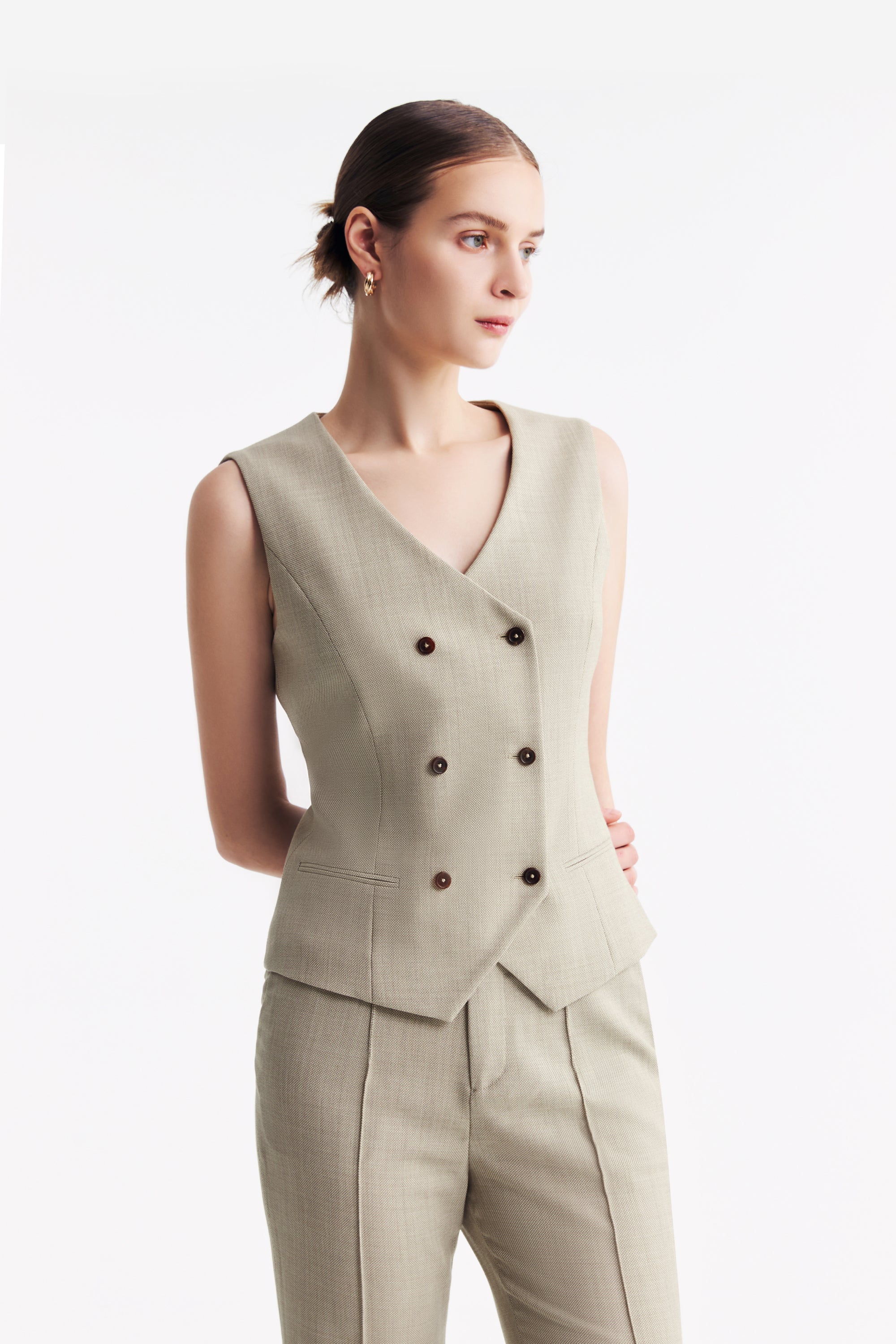 TieForHer - LC TERESA™ Double-breasted Vest - Apricot - Vest