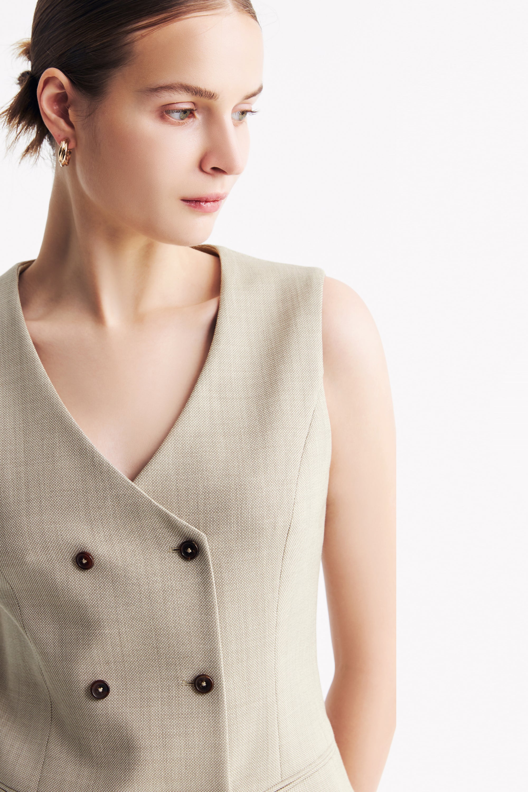 TieForHer - LC TERESA™ Double-breasted Vest - Apricot - Vest