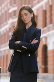 LC ACE™ Loyal Navy Blue Subtle Grid Double-breasted Blazer