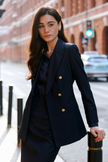 LC ACE™ Loyal Navy Blue Subtle Grid Double-breasted Blazer