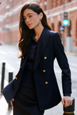 LC ACE™ Loyal Navy Blue Subtle Grid Double-breasted Blazer