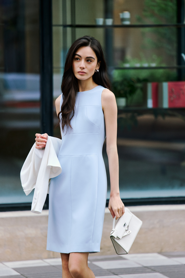 EV Sudro™ Bule Diamond-ratio Tailoring Sleeveless Dress