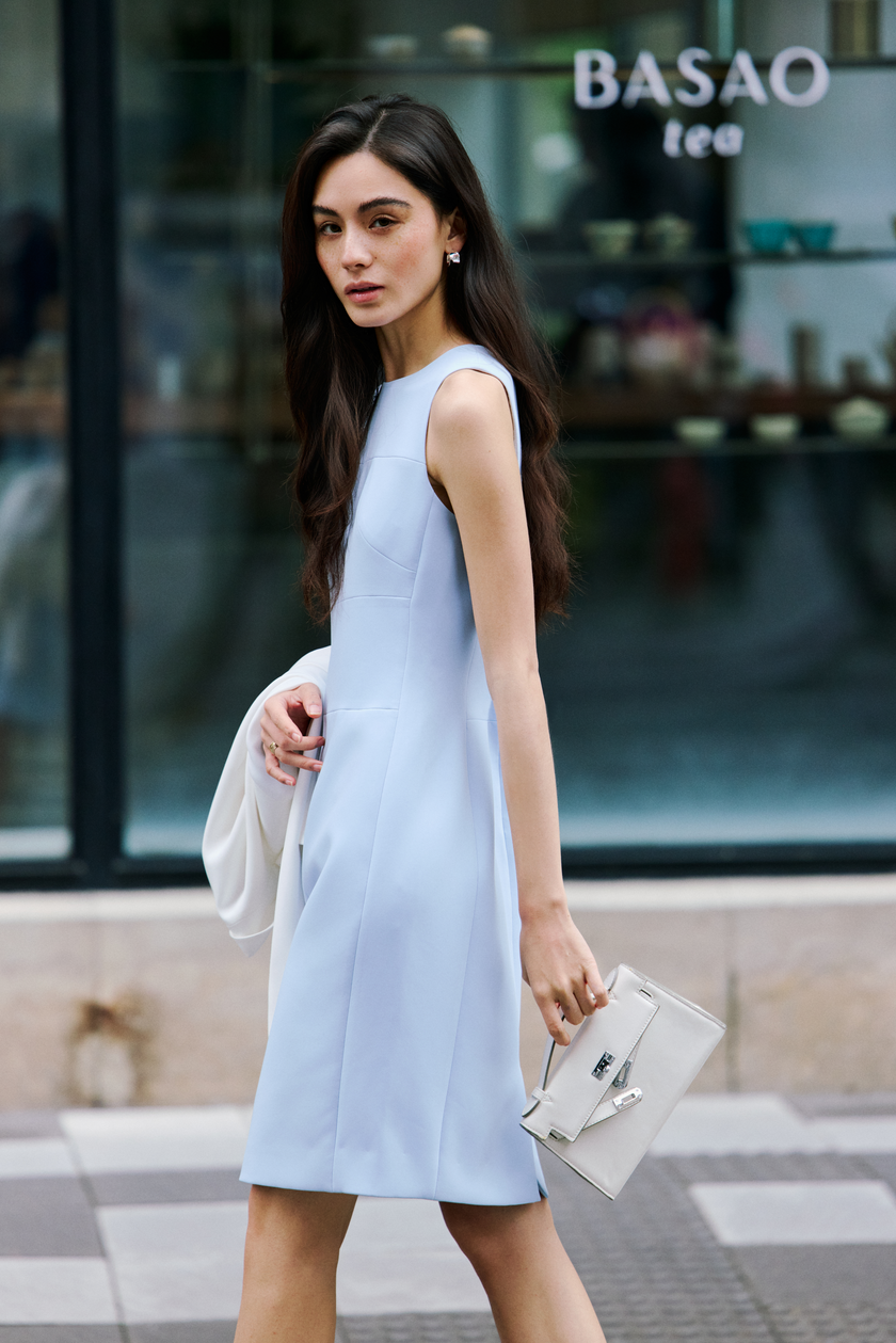 EV Sudro™ Bule Diamond-ratio Tailoring Sleeveless Dress