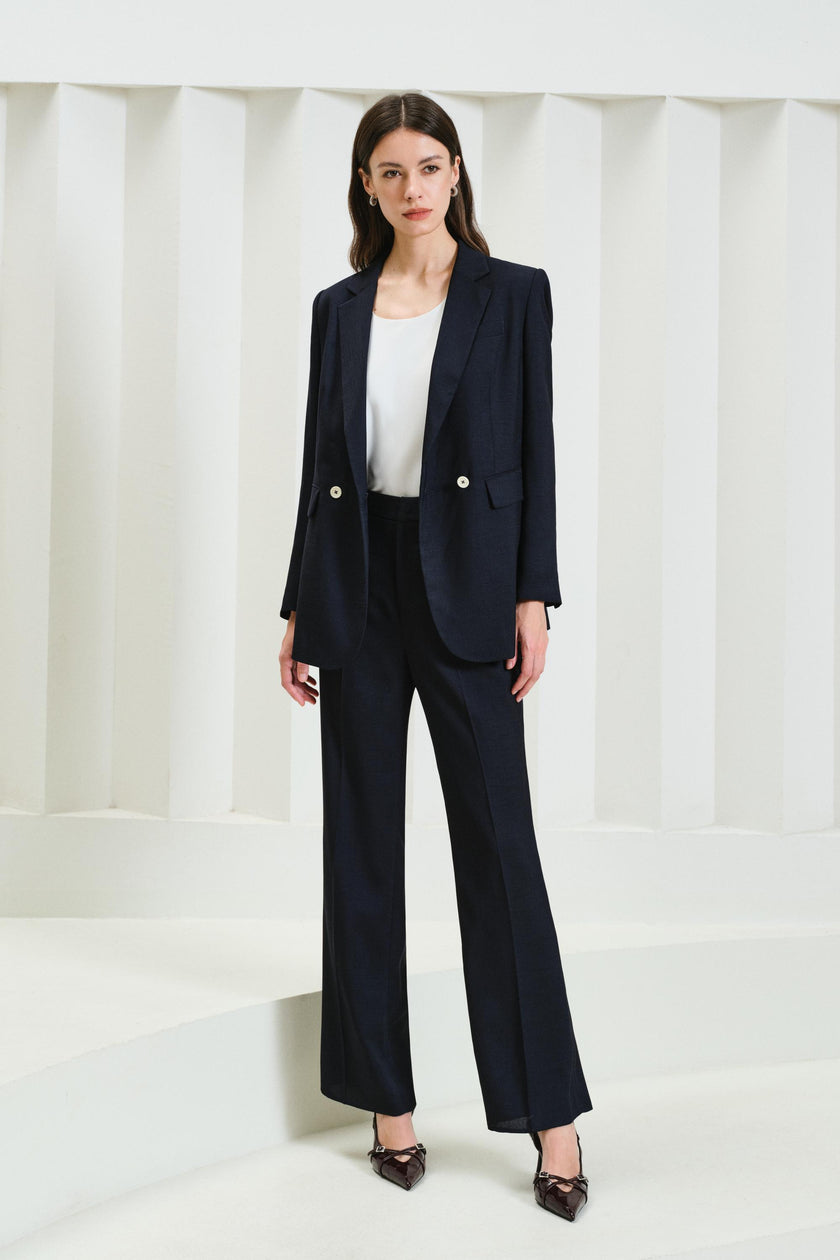 EV LéSuit™ Loyal Navy Blue Loose-fit Double-breasted Two-button Blazer