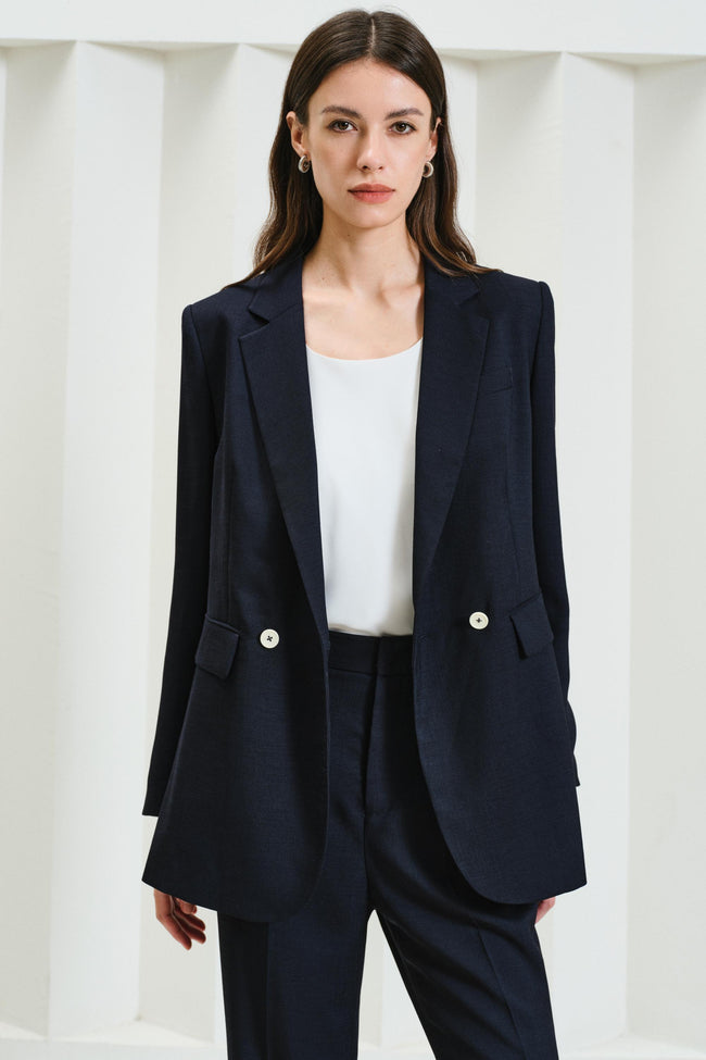 EV LéSuit™ Loyal Navy Blue Loose-fit Double-breasted Two-button Blazer