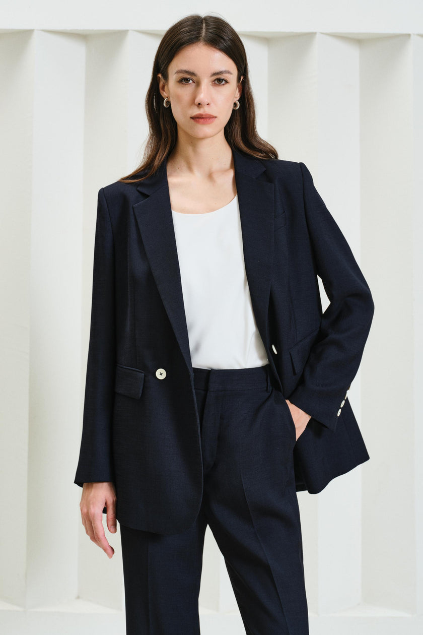 EV LéSuit™ Loyal Navy Blue Loose-fit Double-breasted Two-button Blazer