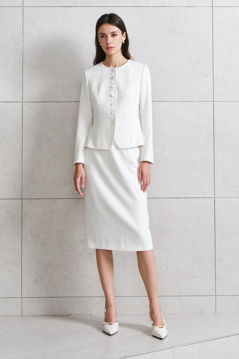 EV LéJac™ Piana White Single-breasted Seven-button Jacket