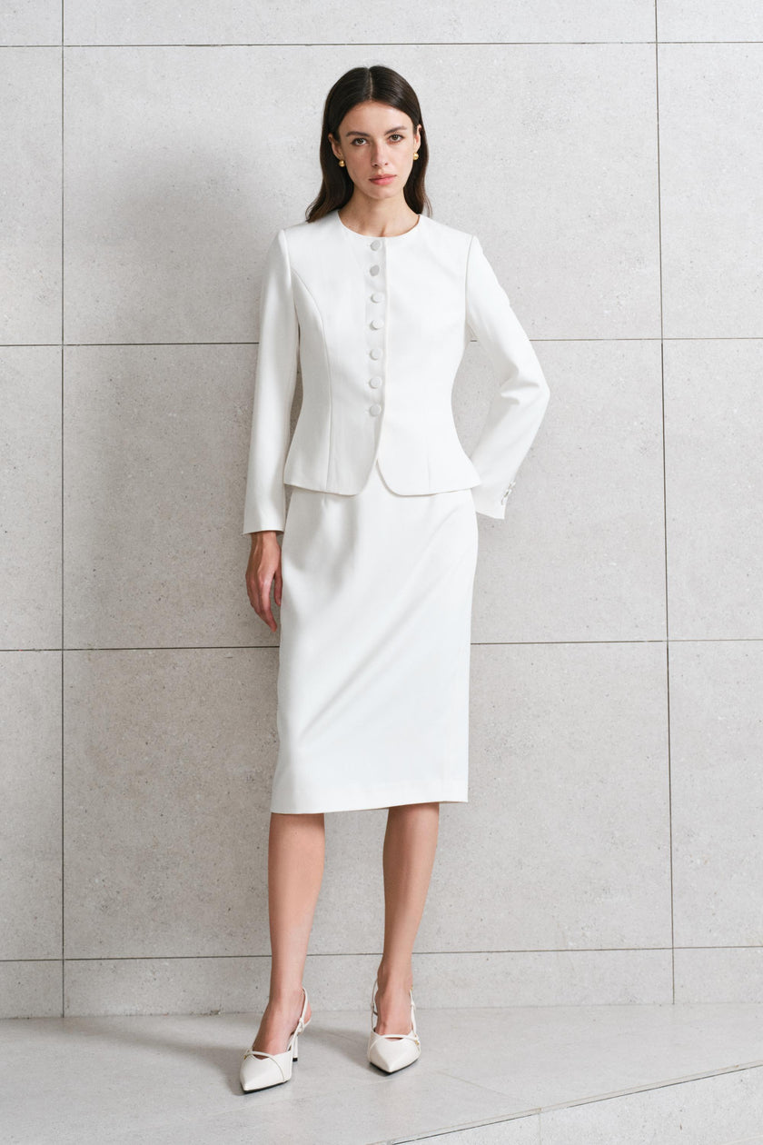 EV LéJac™ Piana White Single-breasted Seven-button Jacket