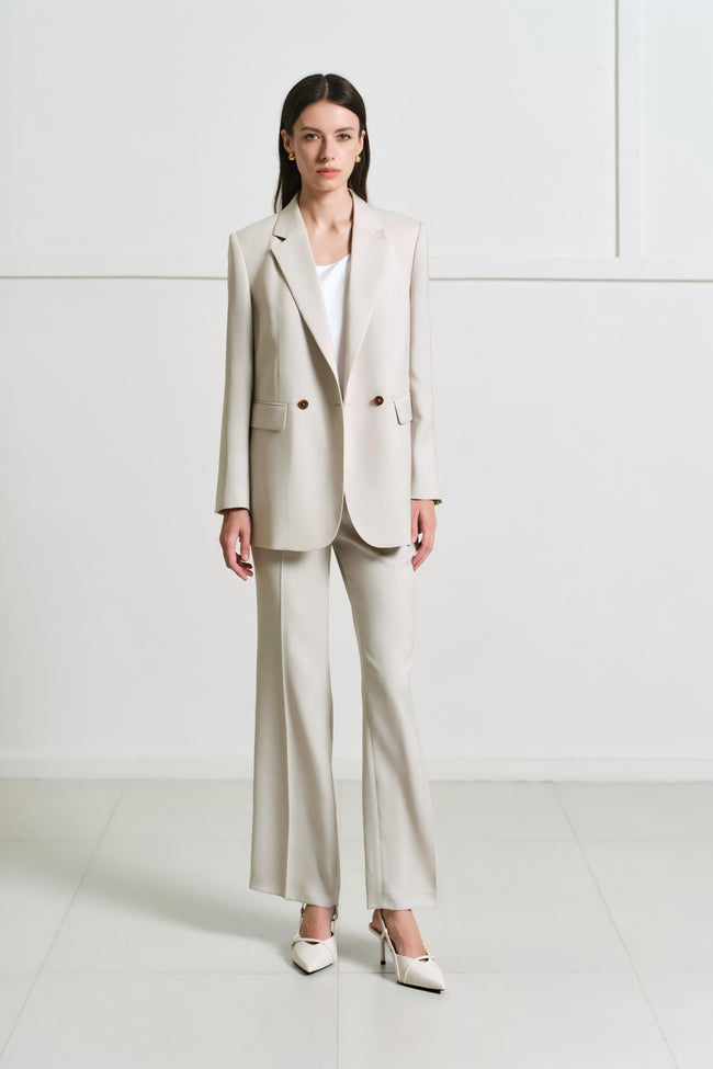 EV LéSuit™ White Loose-fit Double-breasted Two-button Blazer