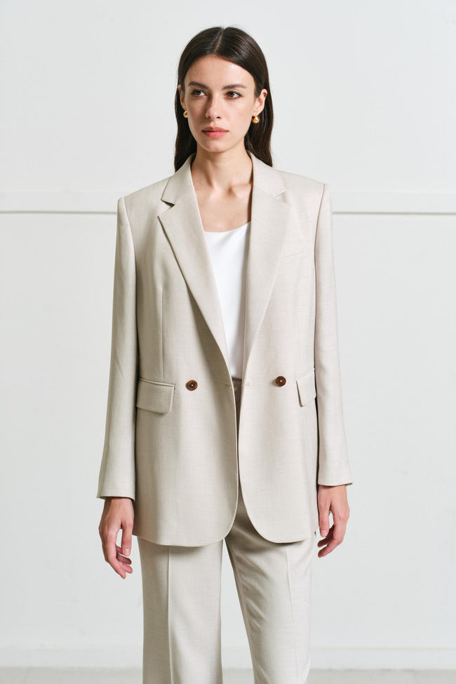EV LéSuit™ White Loose-fit Double-breasted Two-button Blazer