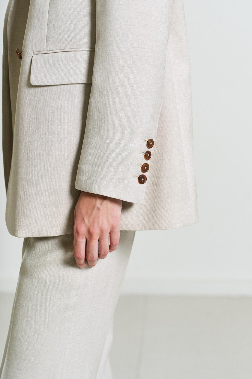 EV LéSuit™ White Loose-fit Double-breasted Two-button Blazer