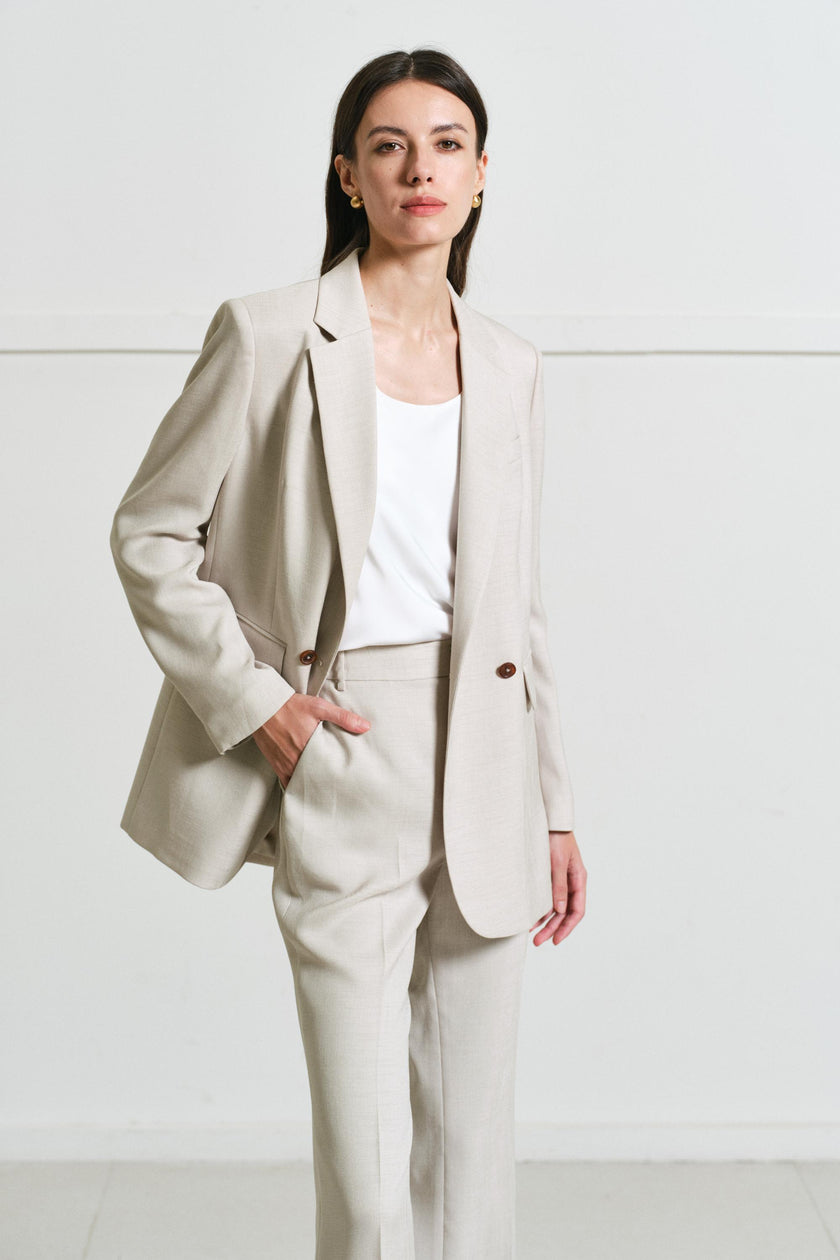 EV LéSuit™ White Loose-fit Double-breasted Two-button Blazer