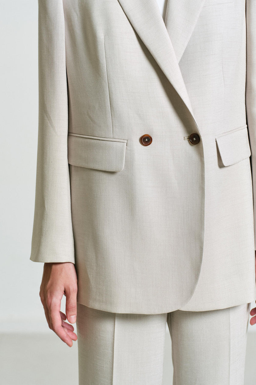 EV LéSuit™ White Loose-fit Double-breasted Two-button Blazer