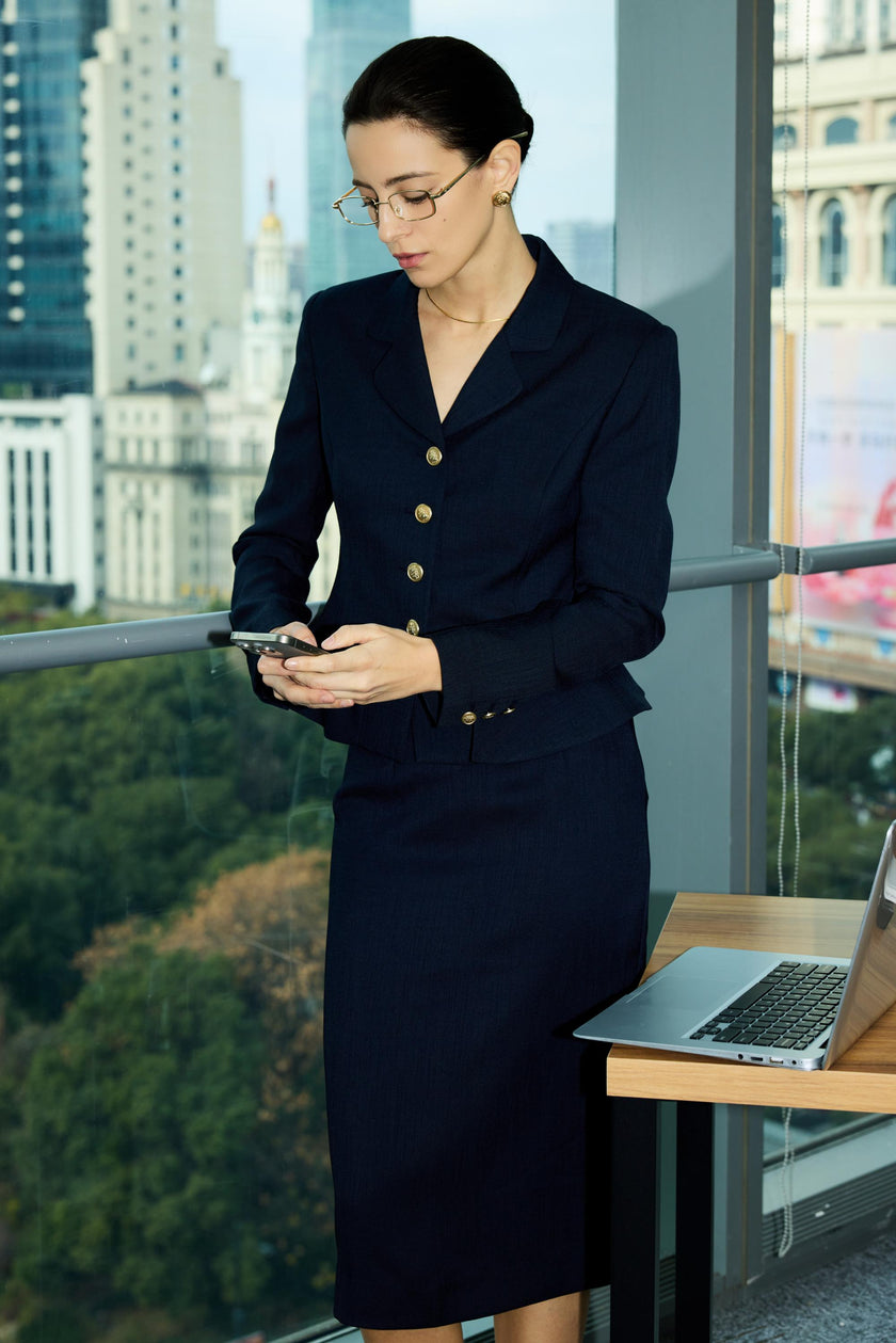 EV LéJac™ Leiden Loyal Navy Blue Single-breasted Four-button Jacket