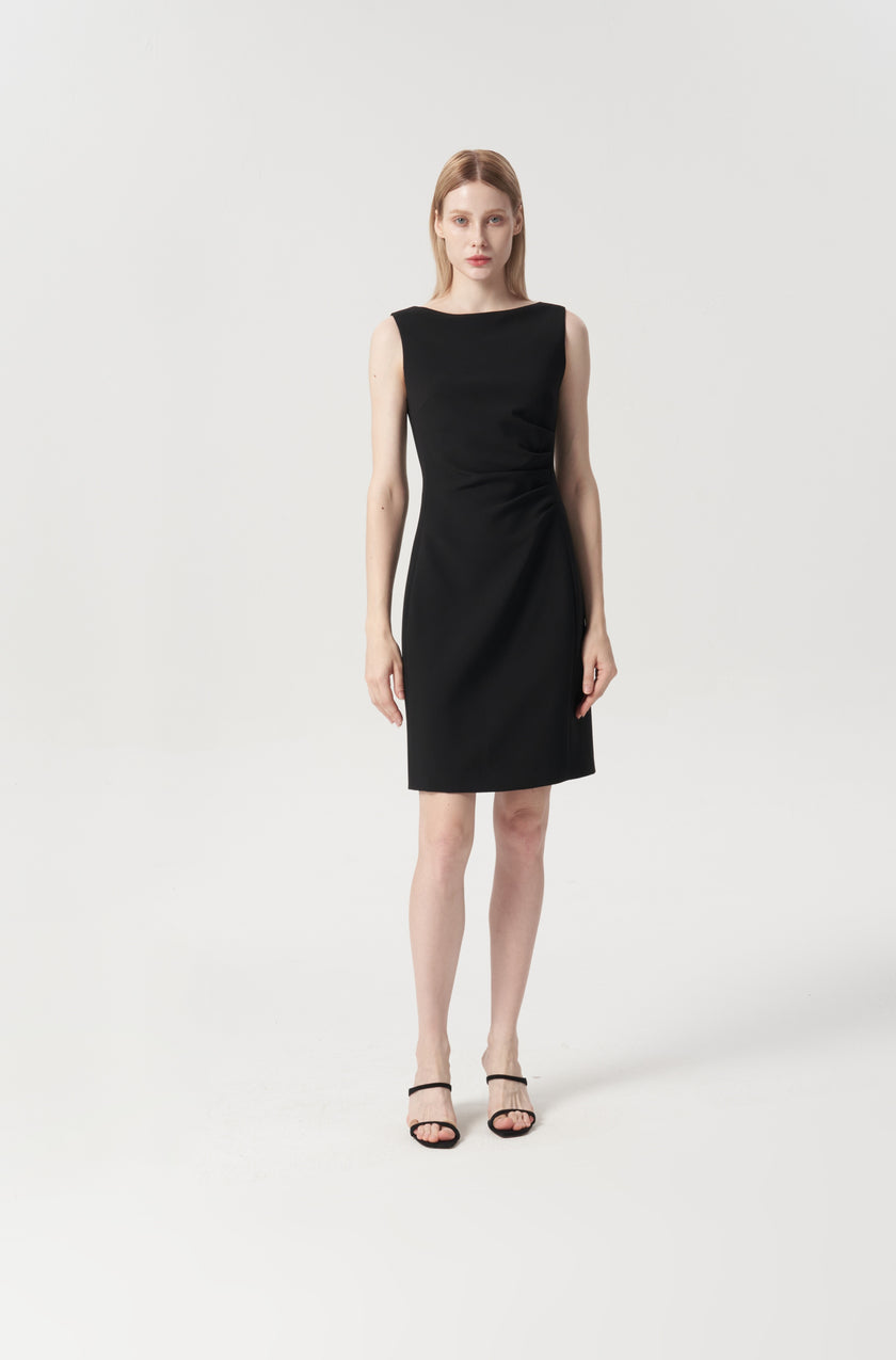 EV Sudro™ Pierre Black Sleeveless Waist Ruched Dress