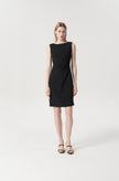 EV Sudro™ Pierre Black Sleeveless Waist Ruched Dress