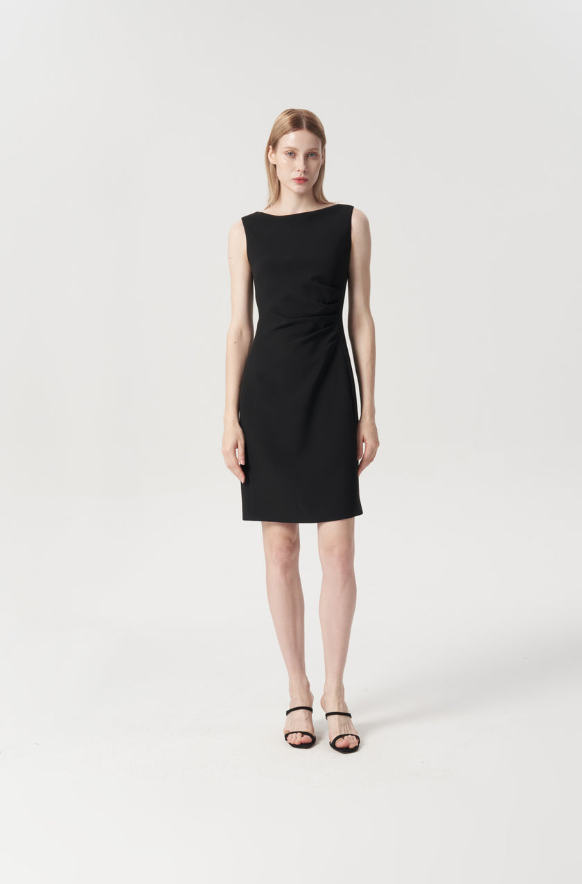 EV Sudro™ Pierre Black Sleeveless Waist Ruched Dress