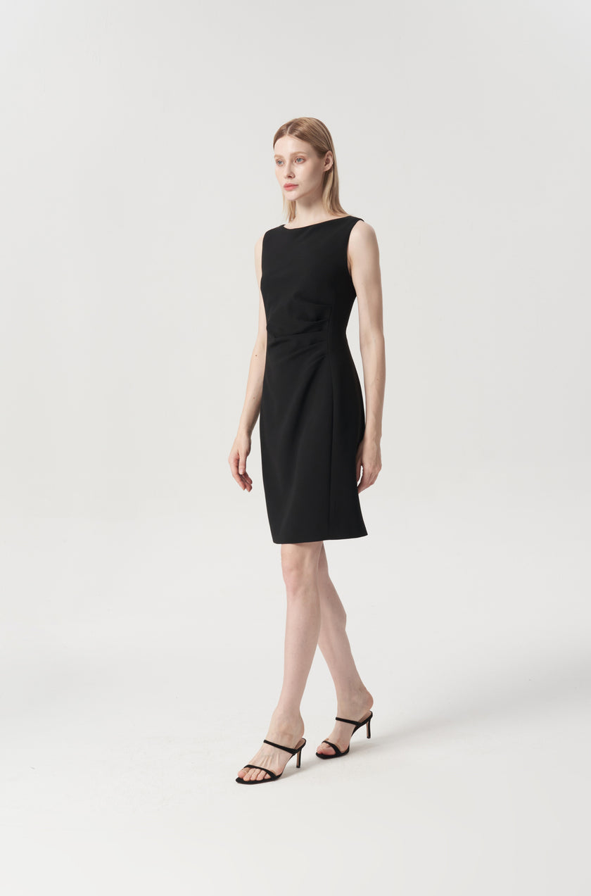 EV Sudro™ Pierre Black Sleeveless Waist Ruched Dress