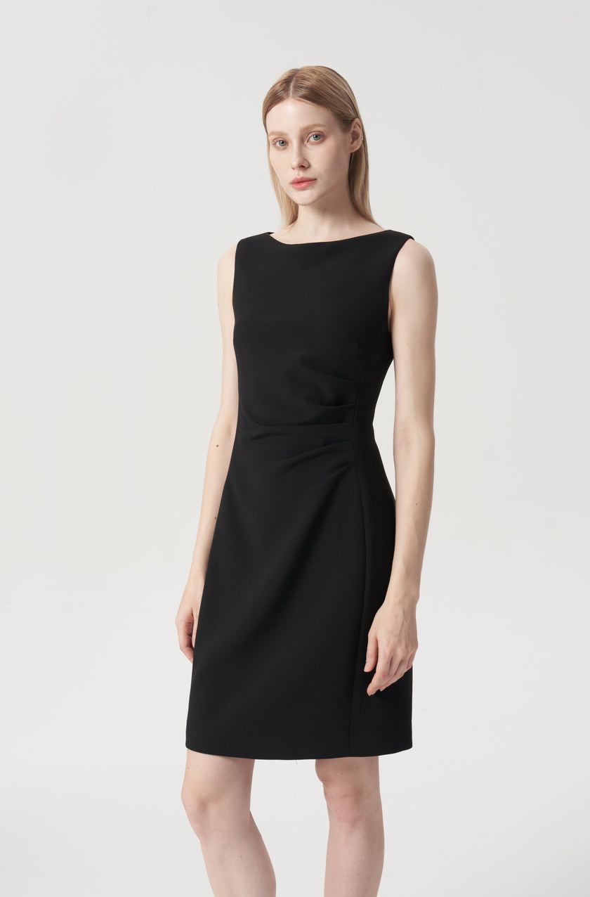 EV Sudro™ Pierre Black Sleeveless Waist Ruched Dress