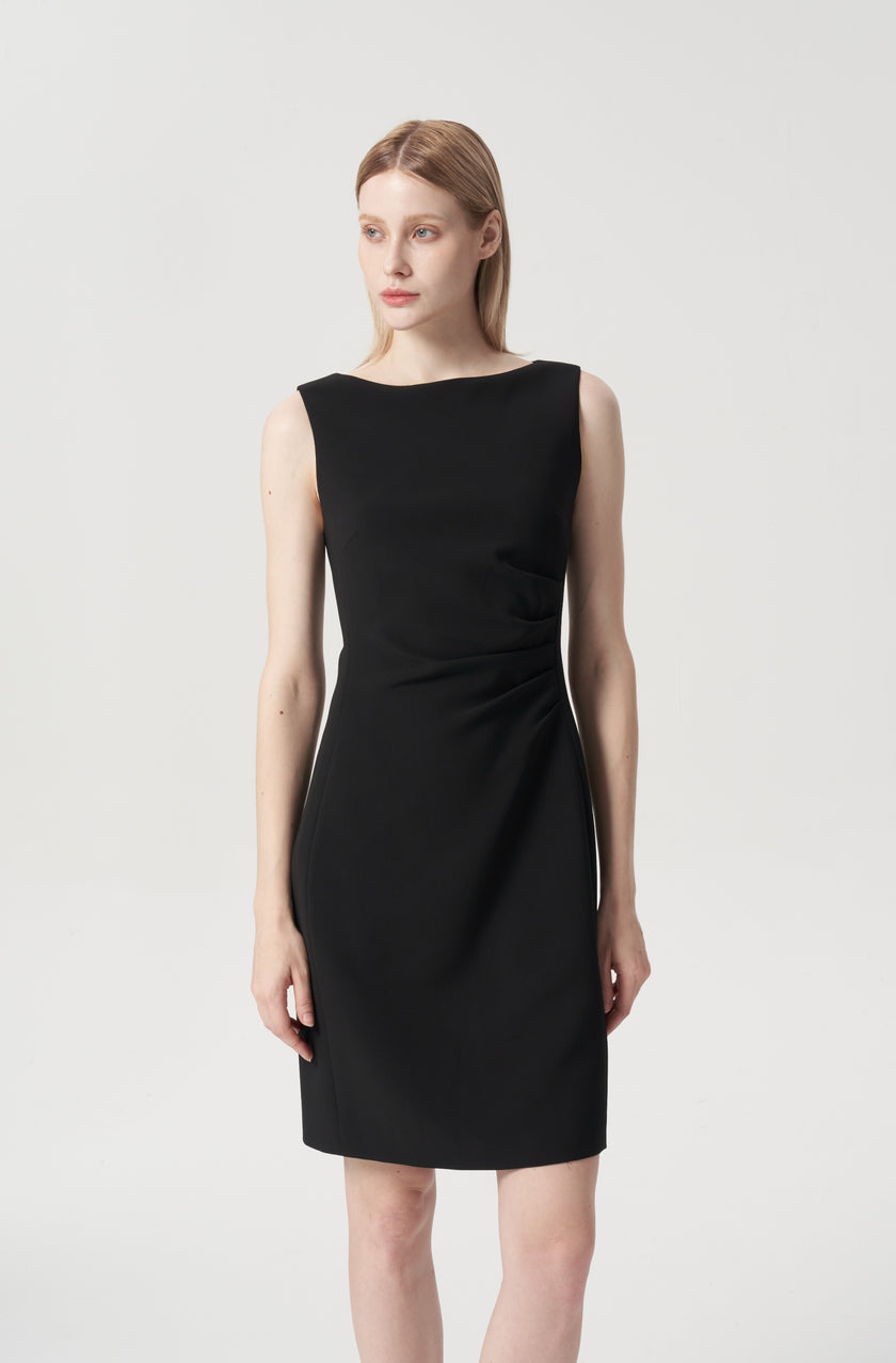 EV Sudro™ Pierre Black Sleeveless Waist Ruched Dress