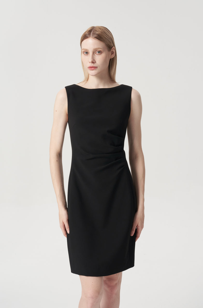 EV Sudro™ Pierre Black Sleeveless Waist Ruched Dress