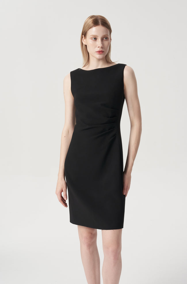 EV Sudro™ Pierre Black Sleeveless Waist Ruched Dress