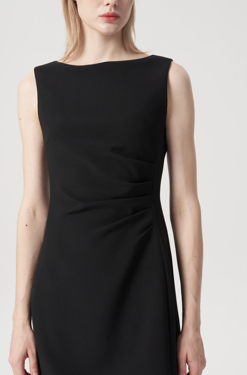 EV Sudro™ Pierre Black Sleeveless Waist Ruched Dress