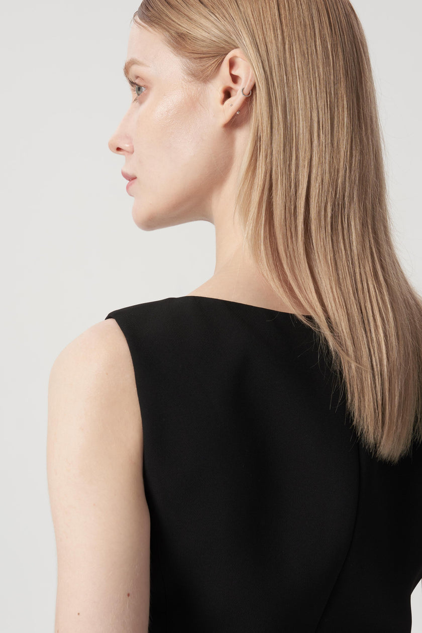EV Sudro™ Pierre Black Sleeveless Waist Ruched Dress