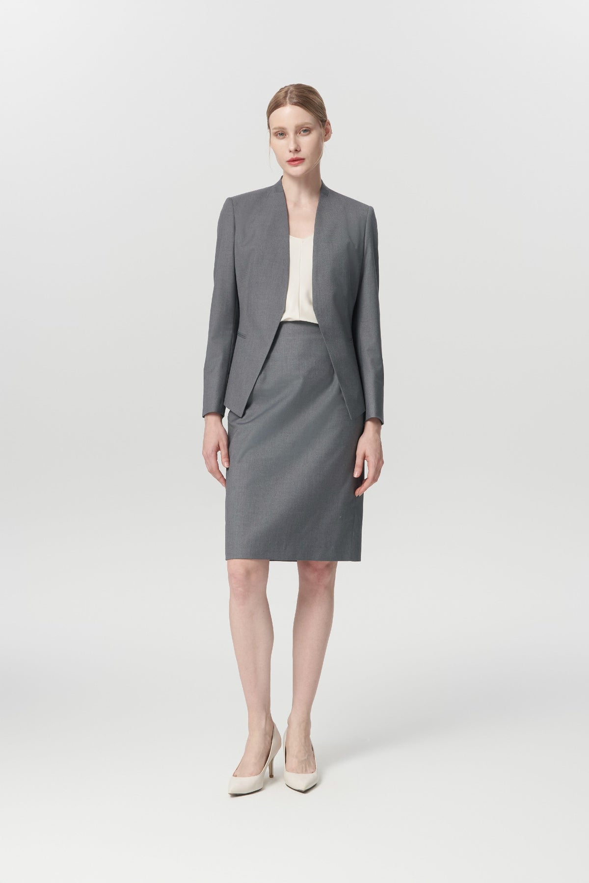 EV LéSuit™ Yale Gray Collarless Blazer Styling