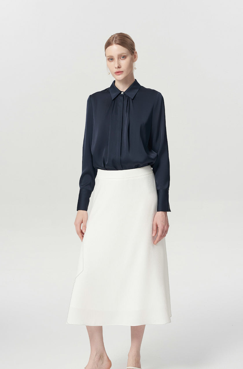 EV Sush™ Loyal Navy Blue Small Point Collar Pintuck Shirt