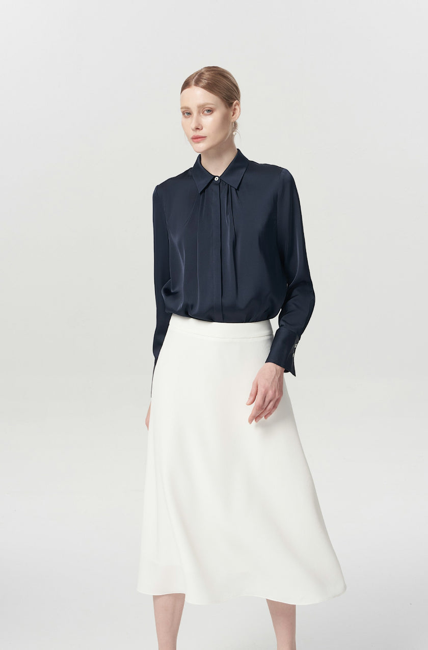 EV Sush™ Loyal Navy Blue Small Point Collar Pintuck Shirt