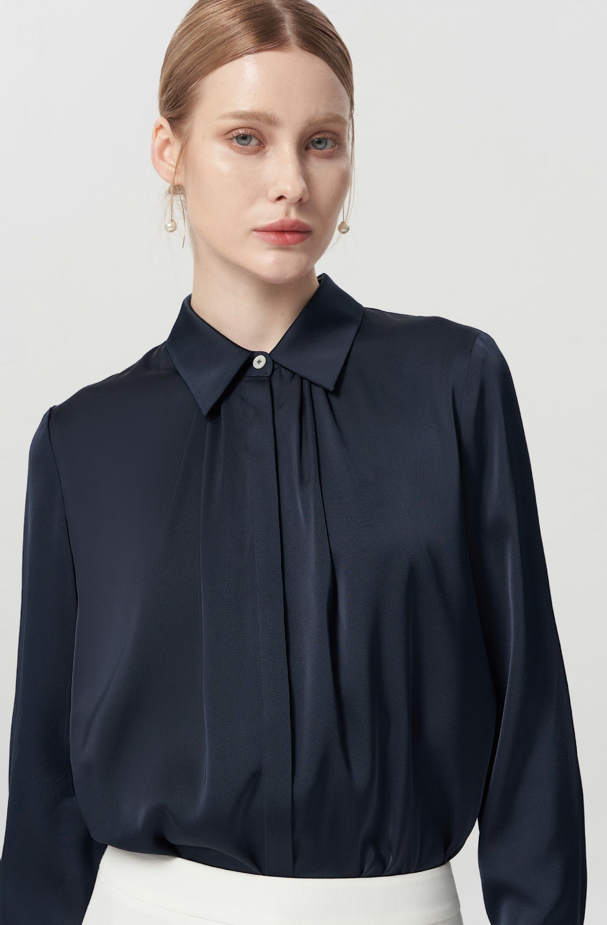 EV Sush™ Loyal Navy Blue Small Point Collar Pintuck Shirt Styling