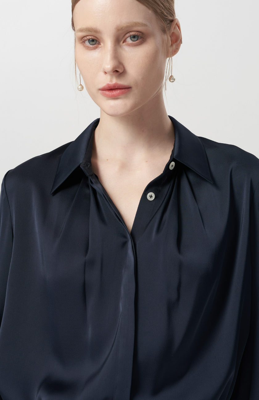 EV Sush™ Loyal Navy Blue Small Point Collar Pintuck Shirt