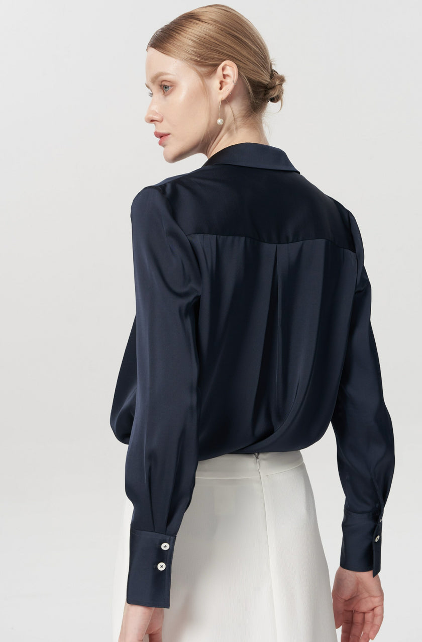 EV Sush™ Loyal Navy Blue Small Point Collar Pintuck Shirt