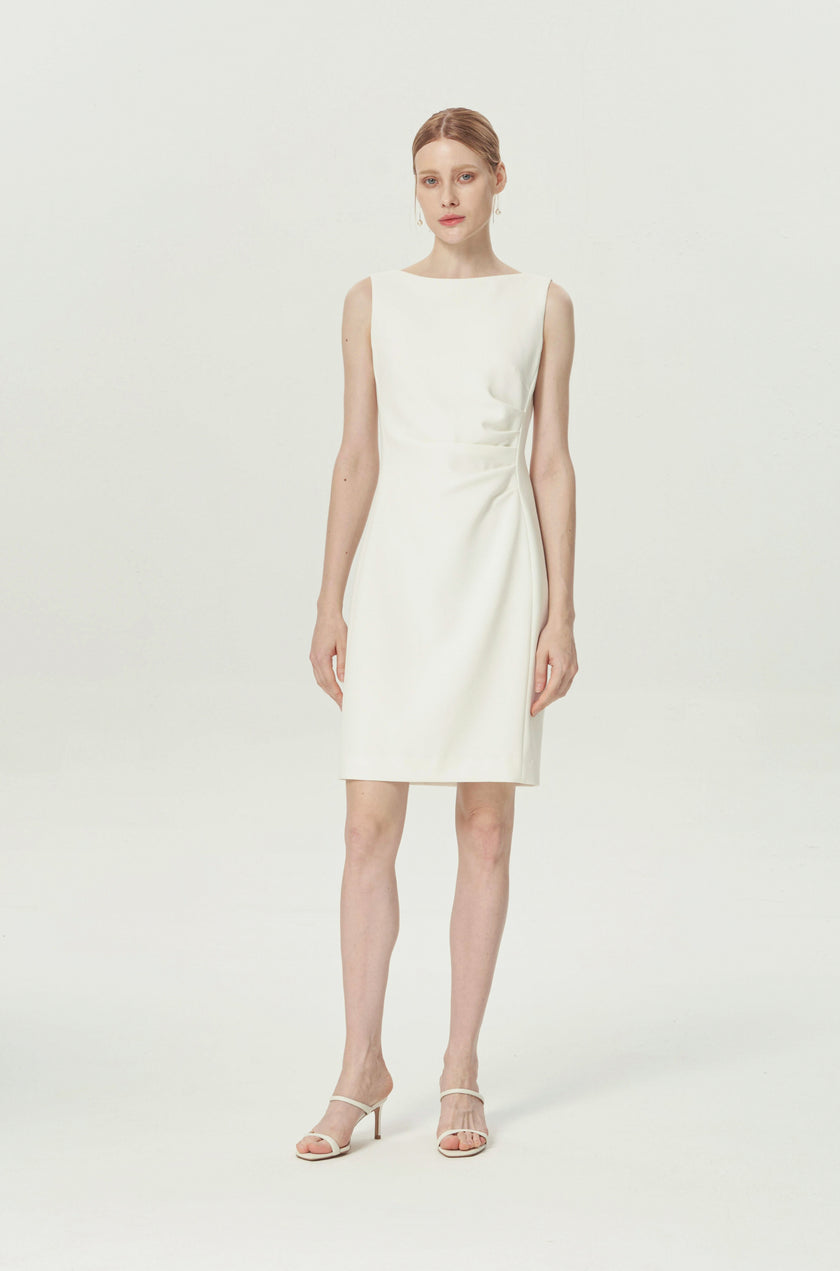 EV Sudro™ Pierre White Sleeveless Waist Ruched Dress