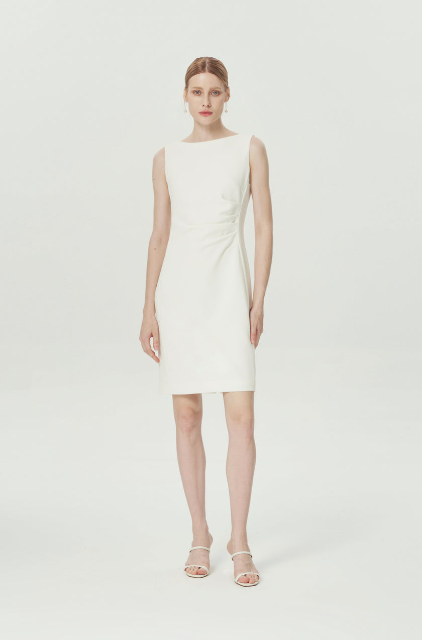EV Sudro™ Pierre White Sleeveless Waist Ruched Dress
