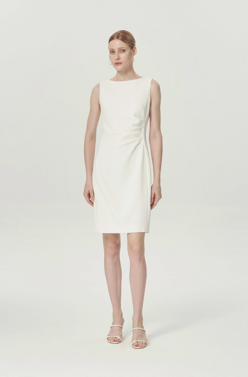 EV Sudro™ Pierre White Sleeveless Waist Ruched Dress