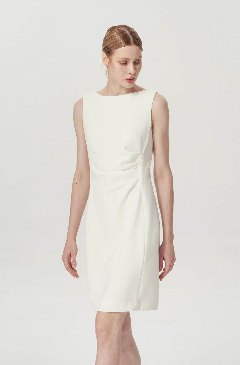 EV Sudro™ Pierre White Sleeveless Waist Ruched Dress