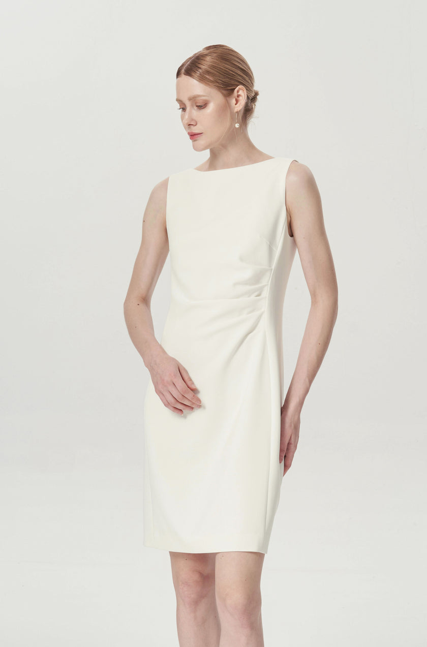 EV Sudro™ Pierre White Sleeveless Waist Ruched Dress