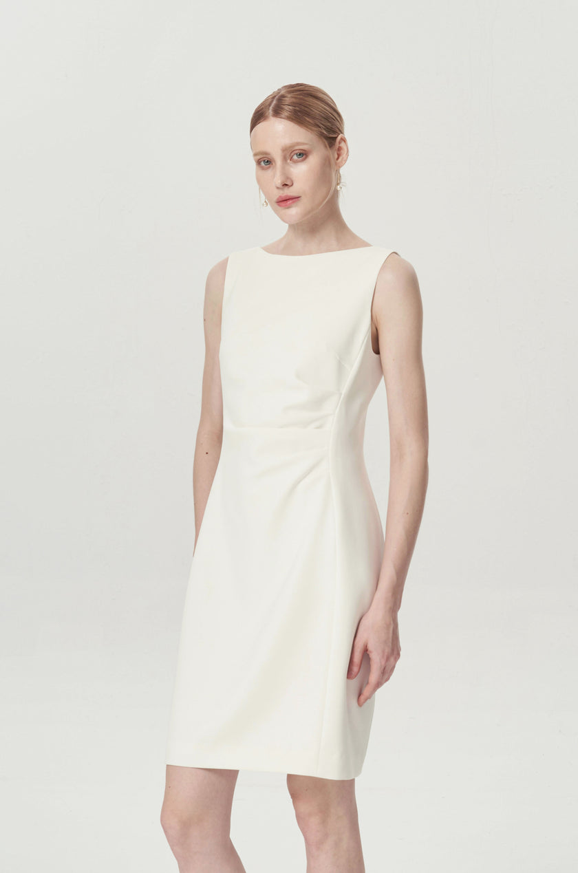 EV Sudro™ Pierre White Sleeveless Waist Ruched Dress